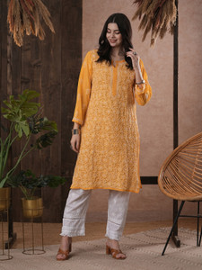 ADA Women Chikan Embroidery, Embroidered Straight Kurta