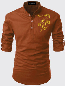 DEELMO Men Floral Print Straight Kurta