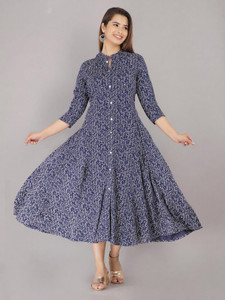 RUNICHA Women Maxi Dark Blue Midi/Calf Length Dress