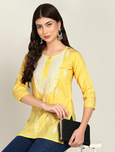 TOP N THREAD Women Chikan Embroidery, Embroidered Straight Kurta