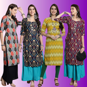 VIRHAN Women Printed Straight Kurta