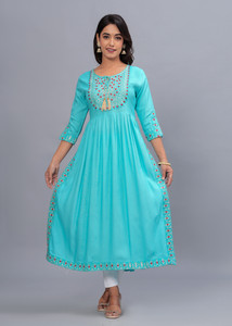 Lucky Fabrics Women Embroidered Flared Kurta