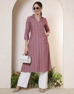 Uparna Women Woven Design, Striped A-line Kurta