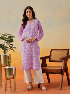 ADA Women Chikan Embroidery, Embroidered Straight Kurta