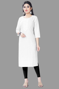 v naitikkumar Women Chikan Embroidery Straight Kurta