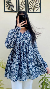 Karwasara comfortwear Casual Printed Women Dark Blue Top