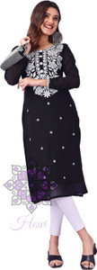 HESVI Women Chikan Embroidery A-line Kurta
