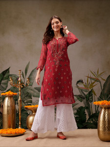 ADA Women Chikan Embroidery, Embroidered Straight Kurta