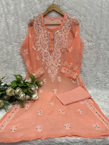 Chikankari Women Chikan Embroidery A-line Kurta