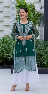 Lucknowi Poshaak Chikankari Women Chikan Embroidery Straight Kurta