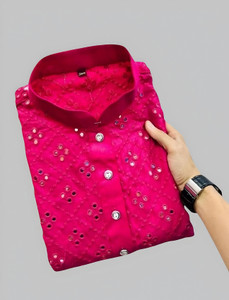 ORIFAB Men Embroidered, Embellished Straight Kurta