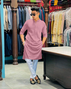 KURTAFORMEN Men Chikan Embroidery Straight Kurta