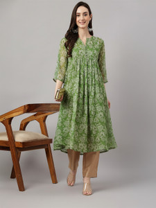 Janasya Women Floral Print Flared Kurta