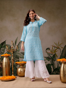ADA Women Chikan Embroidery, Embroidered Straight Kurta