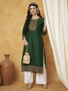 RARE THREAD Women Embroidered A-line Kurta