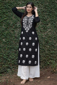 RIWAYAT CHIKANKARI Women Chikan Embroidery Straight Kurta
