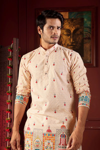 NTIFIC Men Printed, Floral Print, Embroidered Straight Kurta