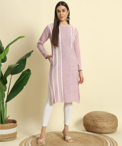 CANBLAR Women Self Design Straight Kurta