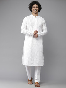 See Designs Men Chikan Embroidery Straight Kurta
