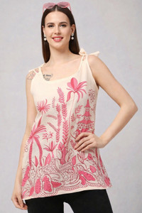 GAC Casual Printed Women Beige Top