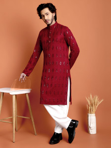 TIBRA Men Embroidered, Embellished Straight Kurta