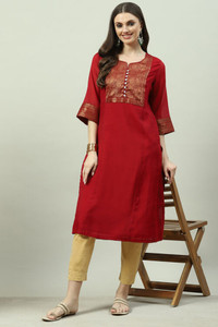 BIBA Women Woven Design Straight Kurta