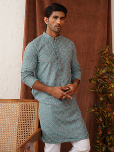 Jompers Men Embroidered, Checkered Straight Kurta