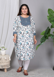 MEHKFAB Women Floral Print Straight Kurta