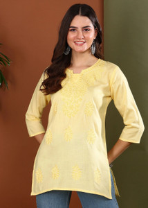 TOP N THREAD Women Chikan Embroidery, Embroidered, Floral Print A-line Kurta