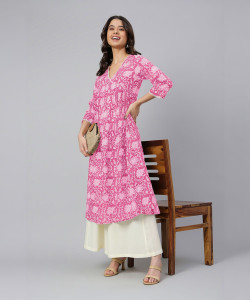 Janasya Women Floral Print Flared Kurta