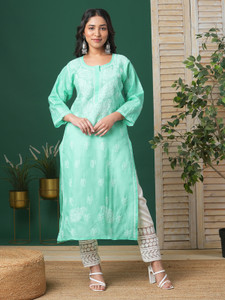 ADA Women Chikan Embroidery, Embroidered Straight Kurta