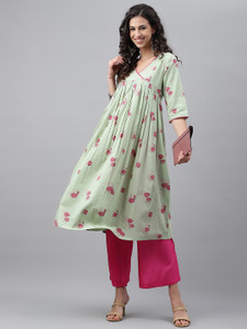 Janasya Women Floral Print Flared Kurta