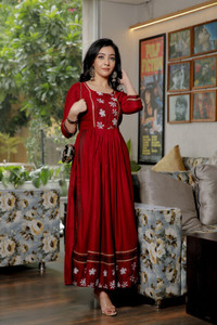 INDI INSIDE Women Block Print Flared Kurta