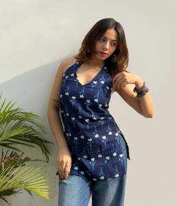 VRAJRANI TRENDS Casual Printed, Floral Print Women Blue Top