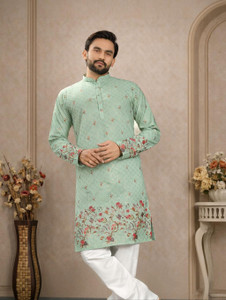 ellark Men Printed, Floral Print, Woven Design, Self Design Straight Kurta