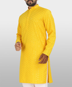 ADHIRAJAN Men Chikan Embroidery Straight Kurta
