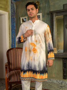 LEMONX Men Floral Print Straight Kurta