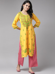 ADA Women Chikan Embroidery, Paisley, Embroidered Straight Kurta