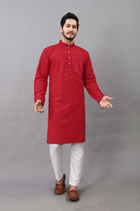 ALMORA Men Embroidered A-line Kurta