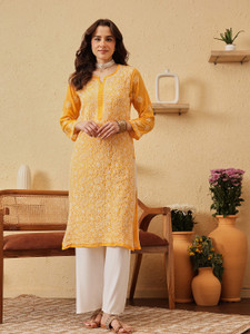 ADA Women Chikan Embroidery, Embroidered Straight Kurta