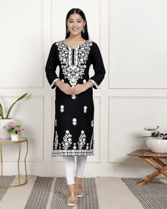 anushansa Women Chikan Embroidery Straight Kurta