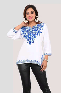 Trendy Mart Casual Embroidered Women White Top