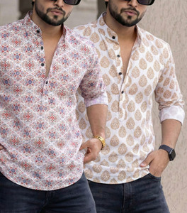 Poltern Men Printed Straight Kurta Pack of 2 - Image 6