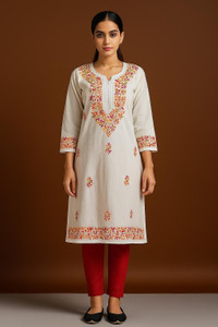 Elaasa Women Chikan Embroidery Straight Kurta