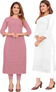 KAYRAAH Women Chikan Embroidery Straight Kurta