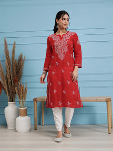 ADA Women Chikan Embroidery, Embroidered Straight Kurta