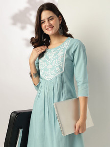 Janasya Women Embroidered A-line Kurta