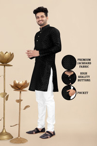 FABWAX Men Self Design Straight Kurta