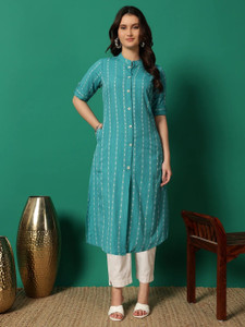 WRADAH Women Woven Design Straight Kurta