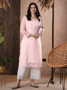 ADA Women Chikan Embroidery, Embroidered Straight Kurta